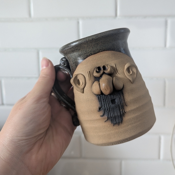 Mr. Muggs Other - Handcrafted Ceramic Mug with Face Design - Black and Tan